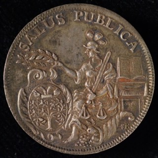 Tooling Medal from Den Bosch, tool penny coin identification carrier silver, City view; above it cartouche in cartouche: SILVA