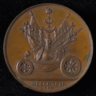 J.P. Schouberg, Medal of the Masquerade in Leiden in 1835, medallion bronze bronze, triumphant with conquered Moorish banners