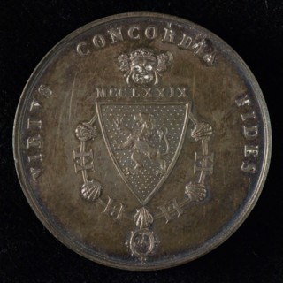 Medal on the Masquerade of Leiden University's Leiden University 1845, penning footage silver, Triangular coat of arms