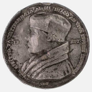 after:: Quinten Massijs, Terminus medal at Erasmus, penning visual material zinc, cast, Left accustomed bust of Erasmus