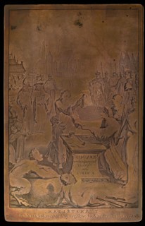Engraver: J. Mulder, Copperplate for engraving (title print) with among others Erasmus, Diogenes, city of Rotterdam