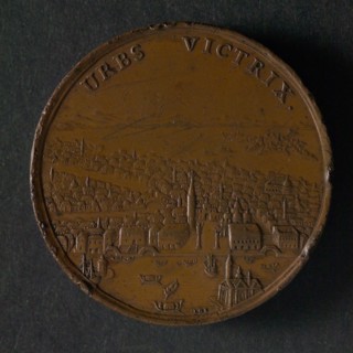 Vz: Lazarus Gottlieb Lauffer, Medal on the victories of Venice on the Turks, penning image copper at 4.2, bird's-eye view