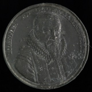 Medal on the death of Johan van Oldenbarnevelt, death medal medal figure metal lead metal, half-to-right accustomed chest Johan