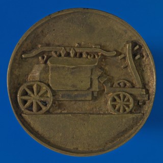 Fire sprinBlade device Delfshaven, penny insignia identification carrier copper, coat of arms Delfshaven no heraldic fire
