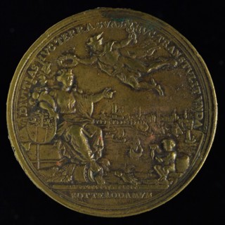 production: M. Holtzhey, Commemorative medal on the completion of the Rotterdam Stock Exchange, commemorative medal penning