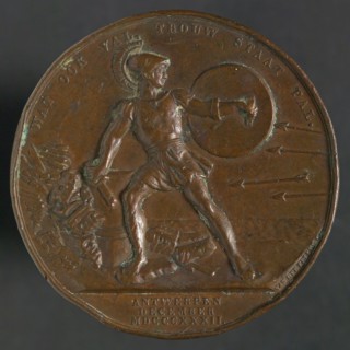 D. van der Kellen sr., Medal in memory of the defense of the Citadel of Antwerp, penning footage copper, Antique warrior