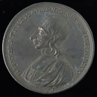 J. van Dishoecke, Medal in honor of Reverend Balthasar Bekker, penning footage tin, bust Balthasar Bekker left, omschrift
