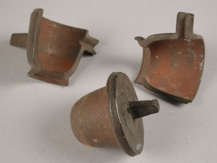 Three parts of four-piece bronze mold for small cups, mold casting tool tools equipment base metal bronze, cast turned Four