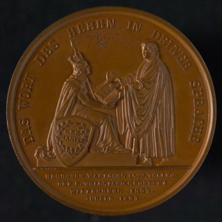 G. Loos, Medal on the 300th anniversary of the publication in Wittenberg of Sacred Scripture by Luther, medallions bronze bronze