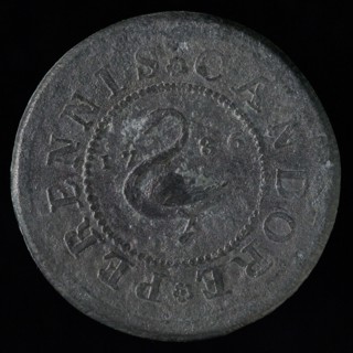 Bread medal of the Lutheran Diaconate, bread penny penny swap lead metal, Swan to the left in pearl rim, CANDORE (rose) PERRENIS