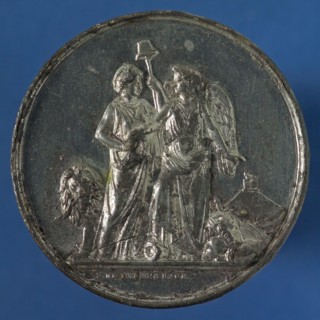 S. de Vries, Medal on the 50th anniversary of the Battle of Waterloo, medallion pewter tin silver, silverplated, the Victory
