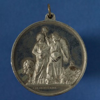 S. de Vries, Medal on the 50th anniversary of the Battle of Waterloo, penny visual material tin silver, silver-plated