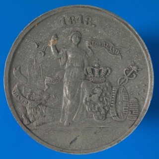 P. Mansvelt en Zoon, Medal on the half Centenary of Dutch Independence, penny imagery tin, the Dutch Virgin