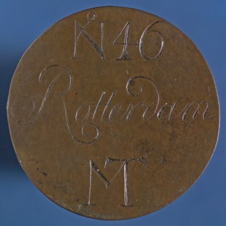 Medal der Bakkers in Rotterdam, guild penny penning identification carrier brass, text, N 46 Rotterdam MT Rotterdam guild baker