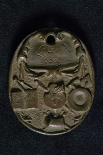 Oval guild medal of the painters and artists or St. Lucas in Rotterdam, guild penny penny identification carrier brass