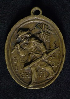 Guild medal of the St. Joseph or carpenter's guild, guild medal penning identification carrier copper, cast Oval guild medal