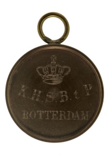 Ludwig Jünger, Contribution fee from the Royal Archery Batavians in Paard, medallion medallions bronze, crown on matt surface