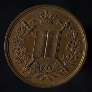Medal on the inauguration of King William III in 1849, medallion bronze bronze medal 2,3, Opened book with text
