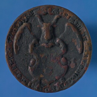 Medal Sint-Lucasgilde Middelburg, medallions bronze bronze figure 4,2, winged ox holding the St. Lucas shield unreadable Zeeland