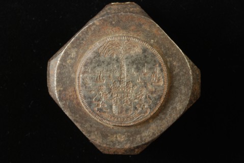 Stamp for pennies of the Rotterdam tool in 1689, punch stamp stamp metal steel, bas relief Stamp for the front of the city
