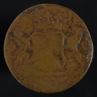 Double or double penny, coin of the VOC, minted in Utrecht (1840-1843), resort currency money exchange buyer, city coat of arms