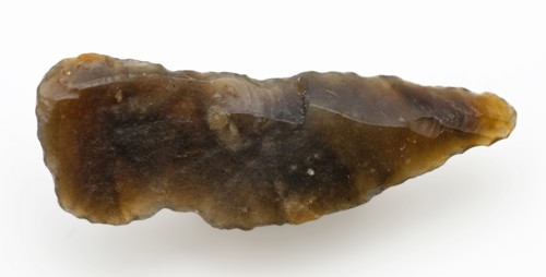 Fragment flint knife or flint stone, knife cutting tool earth discovery flint 3,0 w 1,1 knocked Late stone age archeology