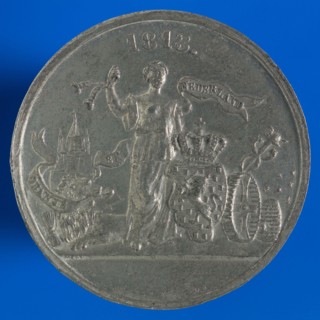 P. Mansvelt en Zoon, Medal on the occasion of the half centenary of Dutch independence, penny visual material tin