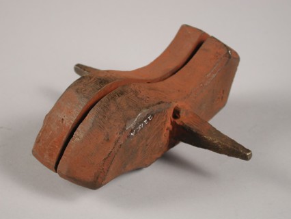 Two parts of three-piece bronze mold for spout of jug, mold casting tool tools equipment base metal bronze, cast Three-piece