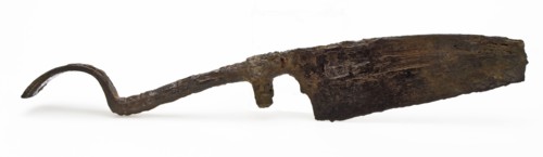 Half of squeeze shears with broad blade, pinch cutter scissor cutting tool soil find iron metal, forged Fragment