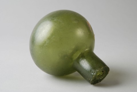Fire grenade, fragmentation grenade, grenade weapon ground find glass, cast Green glass ball with attached short cylindrical