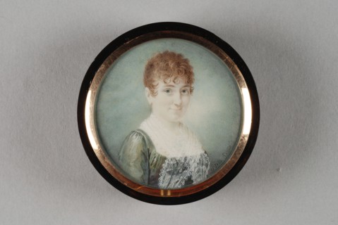 Gijsbertus Johannus van den Berg, Snuffbox with portrait of woman, snuffbox holder turtle leg tooth ivory paint watercolor