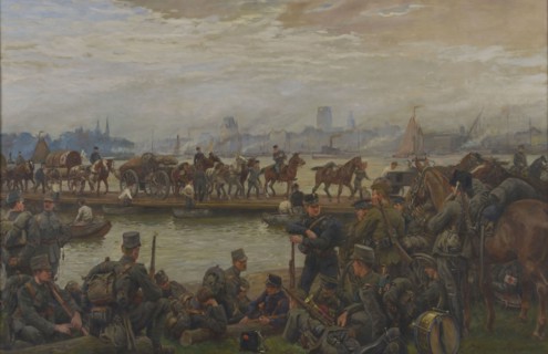 Jan Hoynck van Papendrecht, Military exercise on the Meuse, view of Rotterdam, painting visual material linen oil paint, Oil