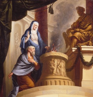 Elias van Nijmegen (Nijmegen 1667 - Rotterdam 1755), Altar of Vesta, burnt offering to Zeus, chimney piece? painting footage