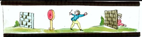 Hand-painted slide plate with children playing, slide plate slideshope images glass paper, Hand-painted slides with top
