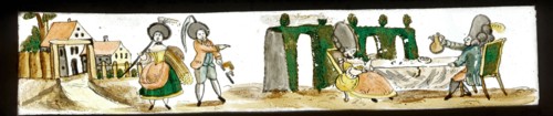 Hand-painted lantern plate with nobility and farmers, slide plate slideshope images glass paper, Hand-painted slides