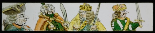 Hand-painted lantern plate with four caricature rulers, slide slide slideshoot images glass paper, Hand-painted slides