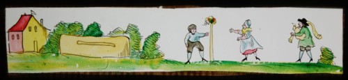 Hand-painted lantern plate with rural ritual, slide slide slide picture glass paper, Hand-painted slide