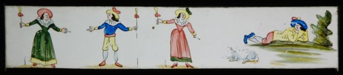 Hand-painted lantern plate with courting, slide slide diapositive footage glass paper, Hand-painted slide