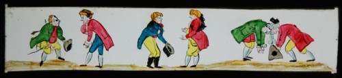 Hand-painted slide with comical story about greeting, slide plate slideshope images glass paper, Hand-painted slides with top