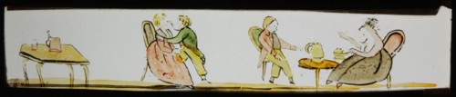 Hand-painted slide with image of visit, slide slide slide picture glass paper, Hand-painted slide with top and bottom edges