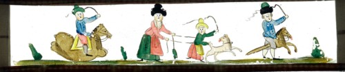 Hand-painted slide plate with children playing, slide plate slideshope images glass paper, Hand-painted slides with top