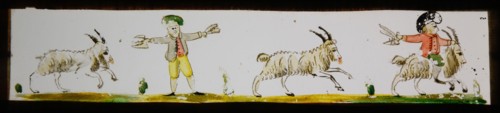 Hand-painted lantern plate with bokken and bokkenrijder, slide plate slideshope images glass paper, Hand-painted slides