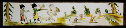 Hand-painted lantern plate with hunting scene, slide slide slide picture glass paper, Hand-painted slide with top and bottom