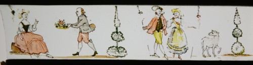Hand-painted lantern plate with courting, slide slide slideshoot images glass paper, Hand-painted slides with top and bottom