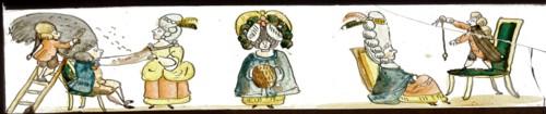 Hand-painted lantern plate, depicting the nobility with high wigs, slide plate slideshope images glass paper, Hand-painted