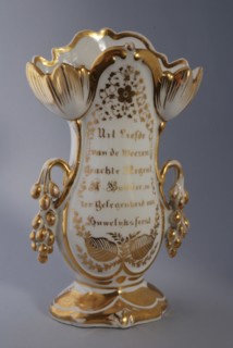 Vase with gold-colored decoration, vase tableware holder ceramic porcelain paint enamel paint, mold cast baked painted