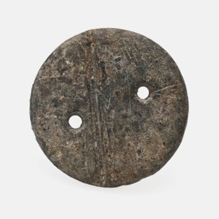 Play disc with two holes and notches on both sides, disc game ground find lead metal, cast Round twice pierced archeology