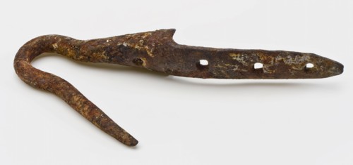 Boat hook or put hook, boat hook hook soil find iron metal, handforged Hook with four nail holes archeology Rotterdam hoist Soil