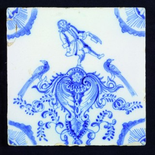 tile manufacturer: Aalmis, Cartouche tile, acrobat, corner motif quarter rosette, wall tile tile sculpture ceramic earthenware