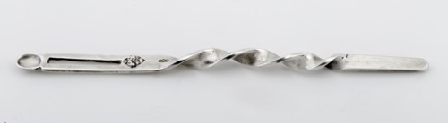 Silversmith: P. Scholeafter:, Silver twisted ear spoon, ear spoon silver, forged Short and flat handle twisted handle flattened